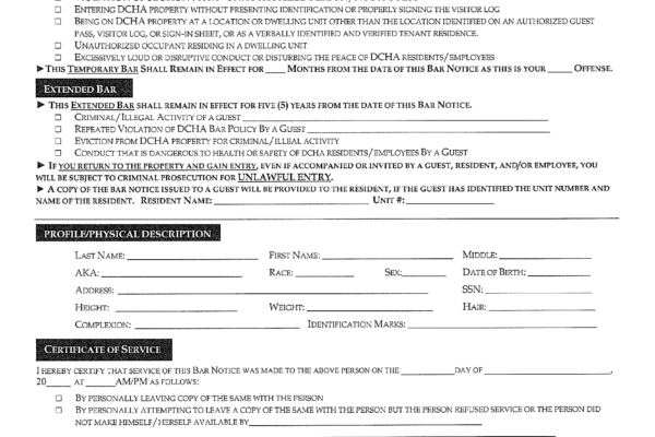 DCHA barring notice 12-2017