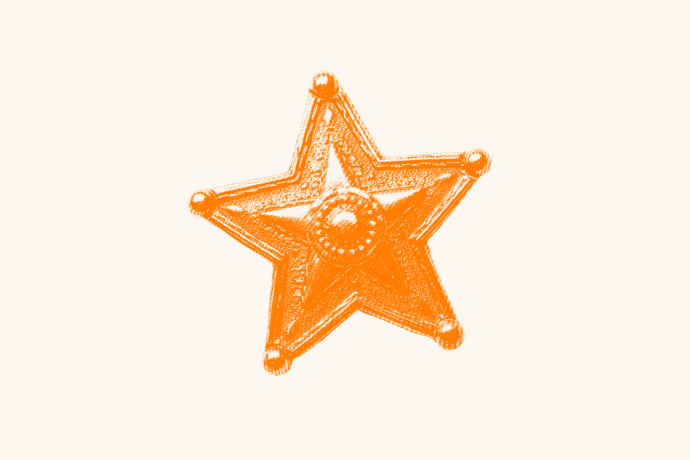An orange, sketched illustration of a five‑pointed sheriff‑style star badge on a light background.