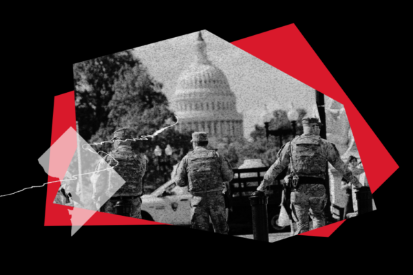 National guard agents stationed in front of the U.S. capitol