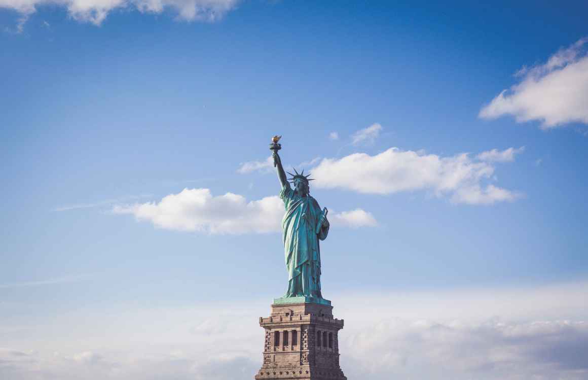 Wide angle of the Statue of Liberty