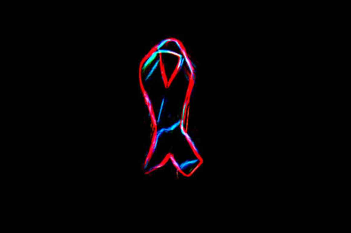 HIV Ribbon rendered in light-drawing with red outline