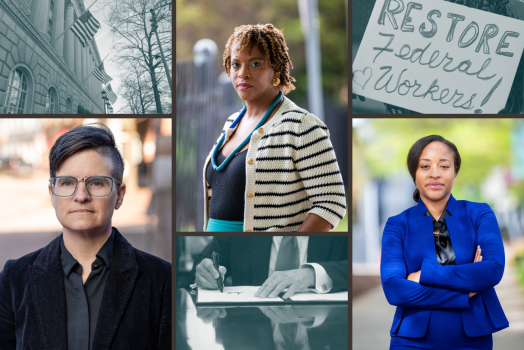 Three women federal workers in power poses 