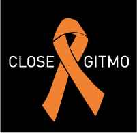 Close Gitmo orange ribbon on black background