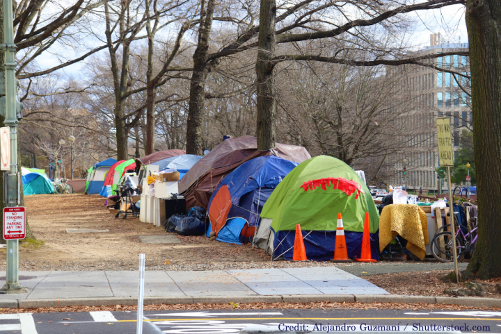 Washington DC - USA - January 17 2021: Homeless tents in Washington DC area.
